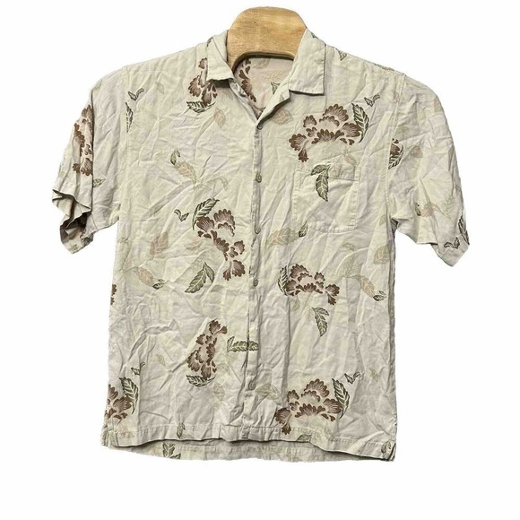 Tommy Bahama Cream Floral 100% Silk Short Sleeve Hawaiian Dress‎ Shirt, Men's M - Picture 1 of 5